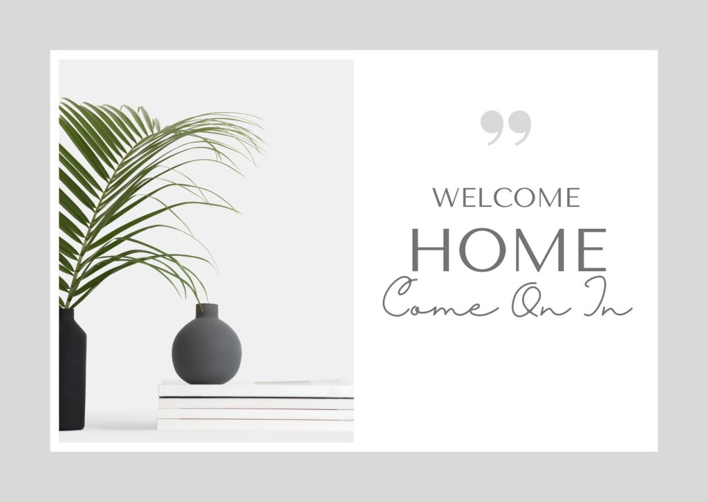 Grey Minimalist Welcome Home Quote Card